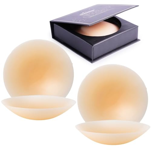Silicone Nipple Covers for Women | 2 Pairs Reusable Adhesive Breast Petals with Insert Pads & Dustproof Shells |Invisible, Skin-Friendly Pasties for Backless, Strapless Outfits (Warm Ivory - 2 Pairs)