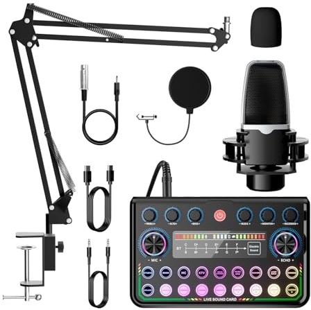 NEWFUN Soundboard PC, Audio Mixer,Bluetooth-Stereo-Audiomixer mit Mehrfachklang, Kompatibel mit Computern und Smartphones für DJs, Musikstudioaufnahmen, Online-Karaoke, Live-Streaming