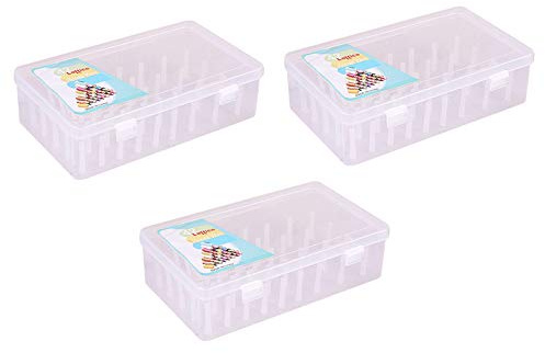 pistro 3 Stück Leere Nähgarnbox Aufbewahrungskoffer Spulenhalter, Transparente PP-Box mit 42 Fächern, Doppelverschluss für Nähzubehör Organisation