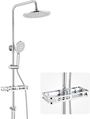 Auralum Shower Riser Rail Kit with 10 Rainfall Shower Head, High Pressure 4-Mode Handheld & No-Drill Soap Dish, 68-108cm Adjustable Shower Rail, Rain Shower Set (Without Mixer) for UK Bathrooms