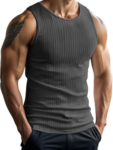 PINSPARK Canotta da Uomo Senza Maniche, Canotta Palestra, Fitness, A Coste, Sportiva Traspirante, Corsa, vestibilità Slim, Magliette Bodybuilding