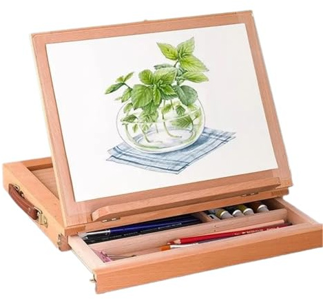 AYWTIUN Tragbarer Malkoffer Holz Tragbare Tisch Staffelei Einstellbare Professionelle Kunst Malerei Box Multifunktions Klapp