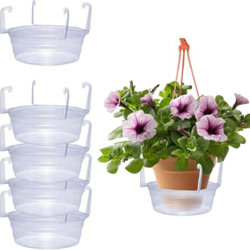 Gettimore 12 Pcs 8-Inch Hanging Plant Drip Trays for Indoor Outdoor Use, Clear Water Catcher with Hook for Hanging Baskets, Compatible with 8in/10in Planters 10in