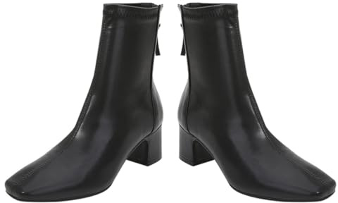 BESTonZON Stivaletti Donna in Vernice Neri Punta Quadrata e Tacchi Grosso Stivali Caldi Autunnali Zip Posteriore Scarpe Comode per Uso Quotidiano e Inverno Taglia 38