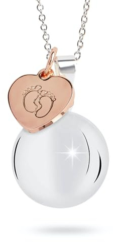 MAMIJUX Llamador de ángeles, corazón de oro rosa, pies de mamá, idea de regalo para embarazada, collar de mujer con llamador de ángeles, cadena de acero
