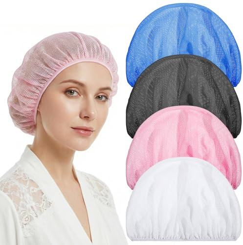 Tyqour 4 PCS Mesh Hair Nets for Sleeping, Sleep Bonnets for Women Sleeping Caps Hair Bonnets for Women Sleeping, Sleep Caps for Women, Colorful Elastic Hair Drying Bonnet(4 Colors)