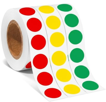 3 Runde Bunte Klebepunkte auf Rolle, 1500 Stück Runde Aufkleber Rot, Gelb & Grün – Selbstklebende Etiketten zur Farbcodierung für Büro, Lager & Organisation