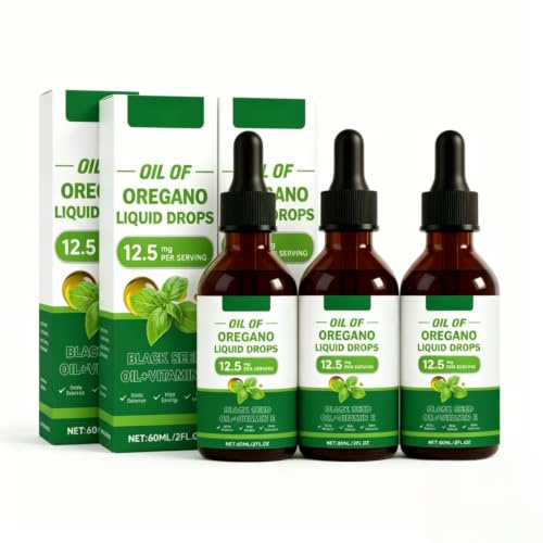 Oreganoolja flytande, med svartfröolja, matsmältningsstöd – 2 fl oz / 60 ml,3PCS