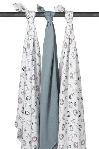 Meyco 451019 - Set di 3 panni in mussola e mussola, 120 x 120 cm, tinta unita, colore: Verde/Bianco