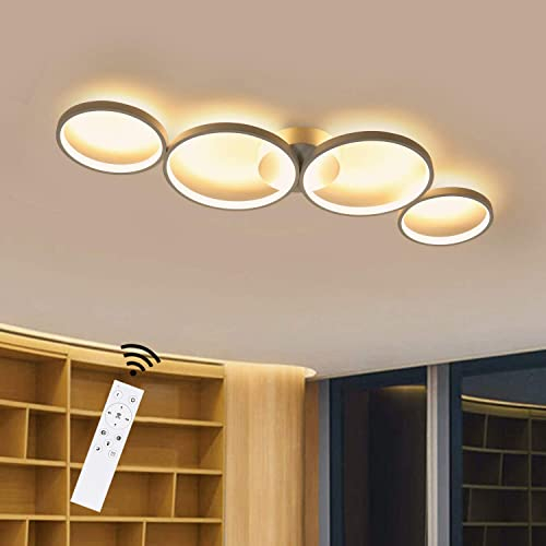 GBLY LED Dimmbar Deckenlampe Modern Wohnzimmerlampe 4 Flammig in Ringoptik, 55W Weiß Innen Deckenleuchte aus Aluminium Dekorative Kronleuchter für Schlafzimmer Wohnzimmer Büro Arbeitszimmer, 88cm