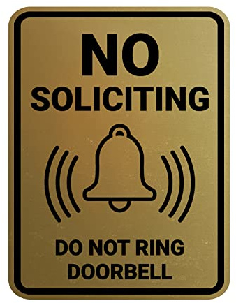 Portrait Round No Soliciting Do Not Ring Doorbell Sign (Brushed Gold) - Small