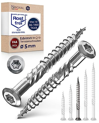 Viti a testa bombata per terrazze, 5 x 60, in acciaio inox A4, viti a testa bombata Torx, 5 mm, spesse, 10 pezzi, viti per legno Torx, lunghezza 60 mm
