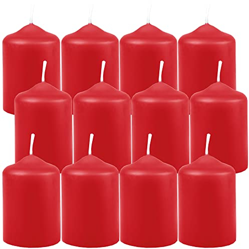 HS Candle Wachskerzen Stumpenkerzen Rot Ø4cm x 6cm (12 Stück) Teelicht Durchmesser, in vielen Farben - Hergestellt in EU - Kerzen Blockkerzen - Wachs