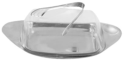 Mantequillera Caja de plato de mantequilla de acero inoxidable, caja de almacenamiento de plástico transparente, contenedor de placa de almacenamiento de queso for cocina Encimera