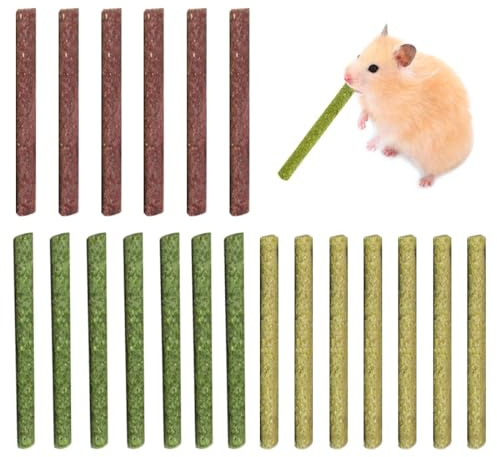WeddHuis 20 Pcs bâtons de Foin Jouet à mâcher pour Lapin Cochon d'Inde Hamster Chinchilla friandise de Lapin, 3 Saveurs