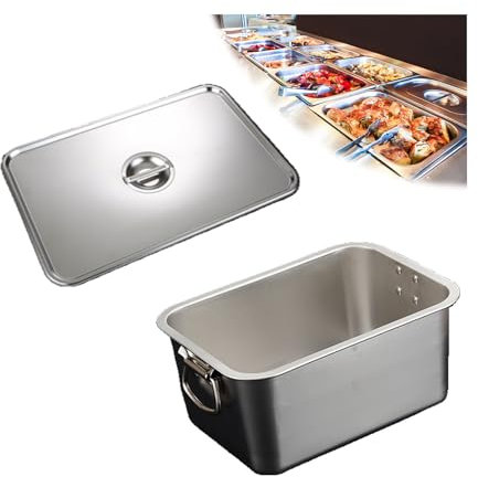 NJDQFA Stapelbar Gastro Behälter Mehrweg, Rechteckig Edelstahl Gastronomiebehälter,Lebensmittel Lagern Behälter,36 * 27cm,15cm
