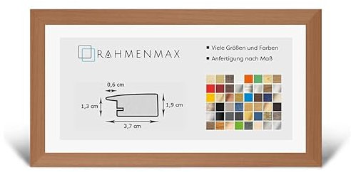 RahmenMax® Toskana Bilderrahmen Bildmaß 38x98 cm zum Aufhängen/Maßanfertigung möglich/MDF Posterrahmen in Nussbaum hell Dekor mit Acrylglas klar/Puzzle Rahmen