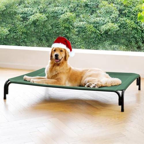 Elevated Dog Bed Outdoor Cooling Raised Cot for Large Dogs, Green 43.3in