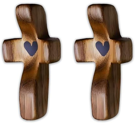 klahh 2 Pcs Wooden Cross Small Carrying Prayer Cross Encouragement Gift Portable Wood Pocket for Praying Clutching Clinging