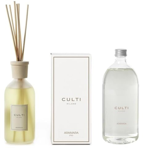 Diffusor Culti Milano Stile 500 ml mit Nachfüllflasche für Diffusor 1000 ml | Aramara-Duft | CULTI MILANO | Lebensdauer 6 Monate | Länge 30 m²
