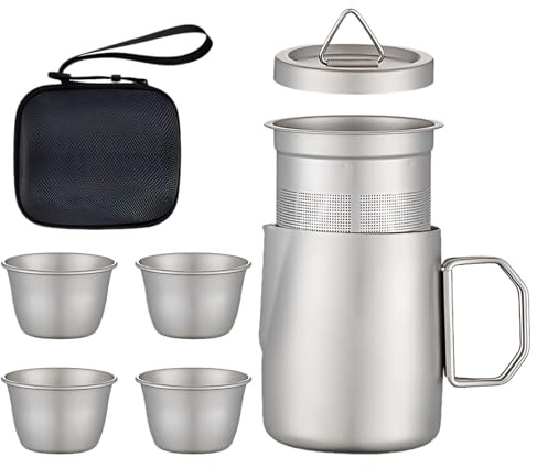 Service à thé pour adultes - 4 pièces avec tasses et passoire - Tasse de 50 ml - Pour la maison, le pique-nique, le camping, les voyages
