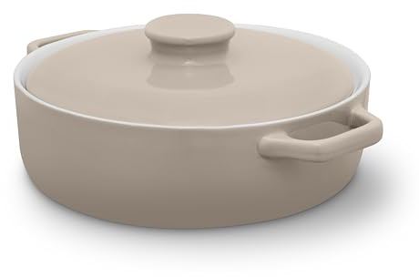 Barbary & Oak Nattura 23.5cm Shallow Casserole, Made from Strong Stoneware, Smooth Glaze Interior, Easy Grip Handles, Dishwasher Safe, Cashmere