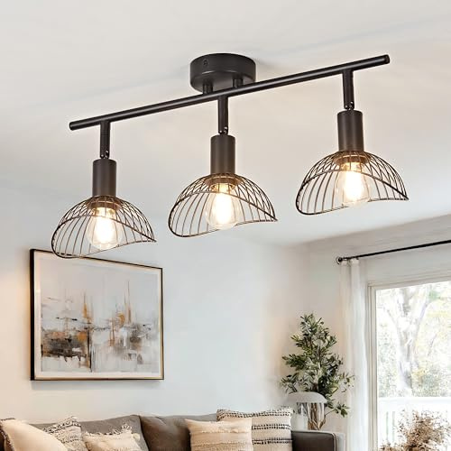 OKELI Spotlights Ceiling Light 3 Way, Black Kitchen Lights Ceiling with Rotatable E14 Socket, Rods Adjustable Spot Light Fitting Ceilings for Kitchen Bedroom Living Room, Bulb Not Included