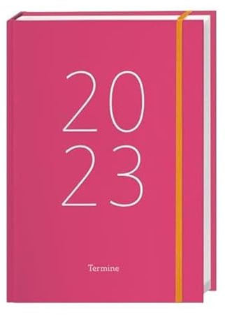 Tages-Kalenderbuch A6 2023. Pinker Terminkalender mit Schulferien und Feiertagen. Buch-Kalender mit Lesebändchen und Gummiband. Taschenkalender 2023 zum Planen von Terminen