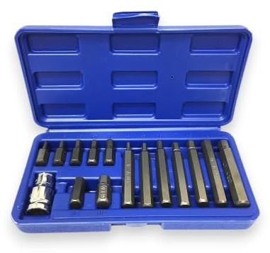 Toolzone HX036 1/2-Inch Dr Hex Bits with Socket in Case-Black (15-Piece) Set