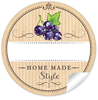 24 STICKER: 24 Schöne Marmeladenetiketten für die Küche in Natur mit schwarzen Johannisbeeren Home Made Style mit Freitextfeld für Marmelade, Johannisbeersaft • Format 4 cm, rund, matt