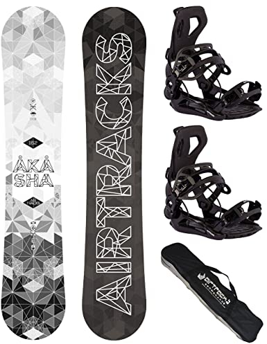 Airtracks Herren Snowboard Set Freeride Freestyle - Akasha Hybrid Rocker Wide Snowboard 162 - Softbindung Master L - SB Bag