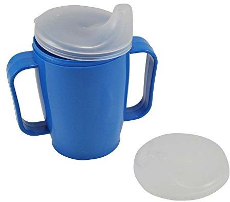 Schnabelbecher, tasse, Trinktasse mit Griff + 2 Deckel 4+12 mm, 250ml, blau