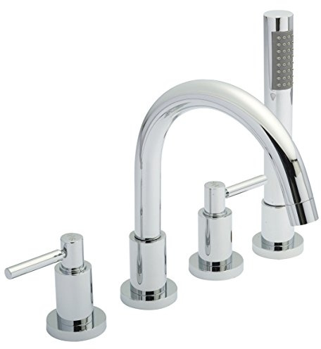 Hudson Reed TEL334S Tec Lever ǀ Modern Bathroom Minimalist Double Lever Handle 4 Tap Hole Bath Shower Mixer Tap with Swivel Spout, Shower Kit and Hose Retainer, 237mm x 325mm , Chrome