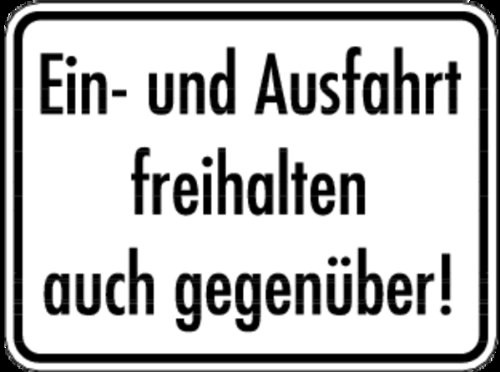 LEMAX® Hinweisschild, Ein- und Ausfahrt freihalten auch gegenüber, 300x400mm Alu geprägt 0 400x300mm