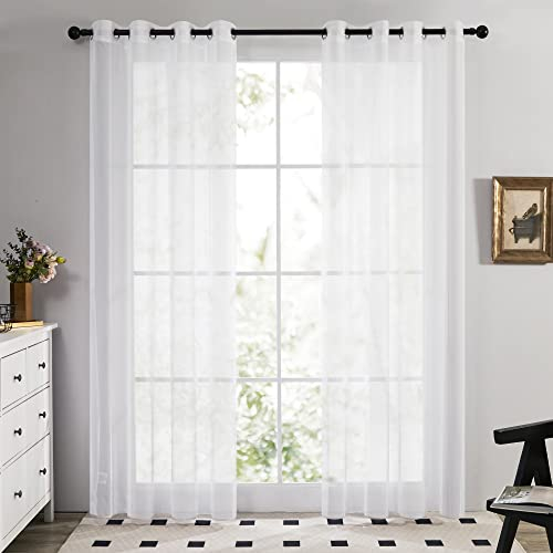 Deconovo Stores Gardinen mit Ösen Gardine Wohnzimmer Vorhang Schlafzimmer Transparent Voile Vorhänge Ösenvorhang Gardinenschal, 245x140 cm(HöhexBreite), Weiß, 2er Set
