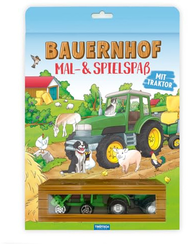 TRÖTSCH - Malbuch Bauernhof | Mal- und Spielspaß |Malbuch mit Spielzeug-Traktor und Anhänger (Ab 3 Jahren): Malbuch Beschäftigungsbuch Ausmalbuch