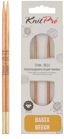 KnitPro Basix-Agujas de Tejer Circulares de Abedul: Intercambiables: Especial: 10 cm x 3,00 mm, Madera, Multi-Colour