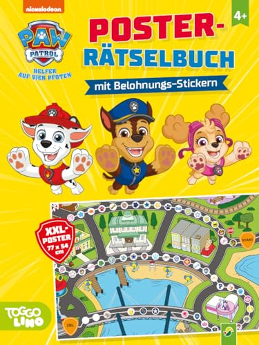 PAW Patrol Poster-Rätselbuch mit Belohnungs-Stickern: Vielseitige Kinderbeschäftigung mit Rätseln, Stickern und großem XXL-Poster von der Abenteuerbucht. Für Kinder ab 4 Jahren