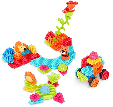 Battat - Aventures dans la jungle - Blocs de construction à emboîtement STIM - Jeu de 54 pièces pour tout-petits et enfants - Blocs de fleurs et d'animaux - Jouet éducatif - 2 ans et +