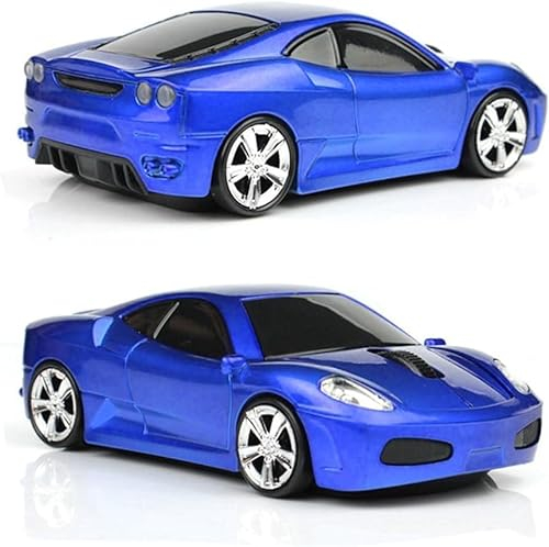 UrChoiceLtd F430 Wireless Mouse, 2.4GHz Mouse 3D 1600DPI Sports Racing Car Shape Optical Usb Cordless Gaming Mouse with Headlight and Tail Light-Up (Dark Blue)