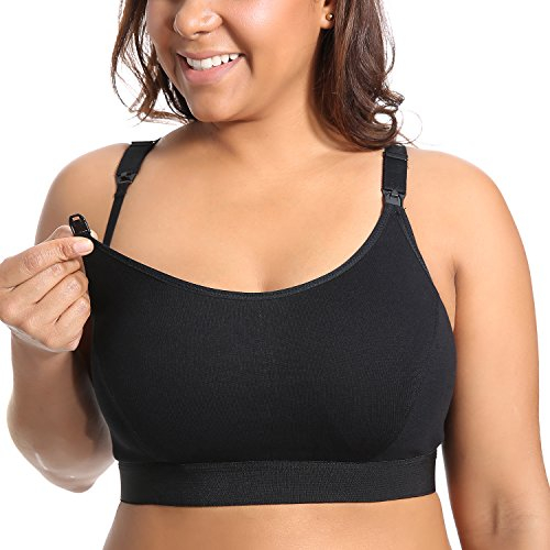 Gratlin Women's Nursing Bras Maternity Plus Size Breastfeeding Cotton Sleep Nursing Sports Bra Black L