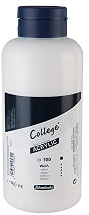 Schmincke - College Acrylic, Weiß, 750 ml, 33 100 030, Künstler-Acrylfarben in Studienqualität, gute Lichtechtheit, Deckkraft und Mischergebnisse, seidenmatt