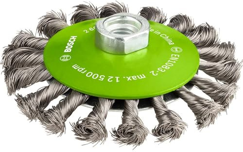 Bosch 1x PRO Stainless Steel heavy Kegelbürste, 115 x 0,35 mm, Gewinde | für Nichteisenmetalle, Stahl, Ø 115 mm, Professional Zubehör Kleiner Winkelschleifer