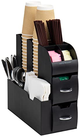 Mind Reader Cup and Condiment Station, Countertop Organizer, Coffee Bar, Kitchen, Stirrers, 5.35W x 11.25L x 11.15H, Black