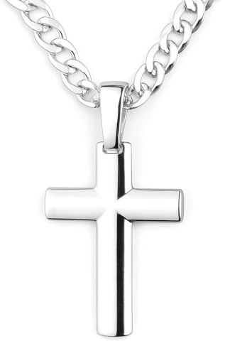 STERLL Herren-Kette aus massivem 925 Silber mit einem silbernen Kreuzanhänger mit Schmuckbox