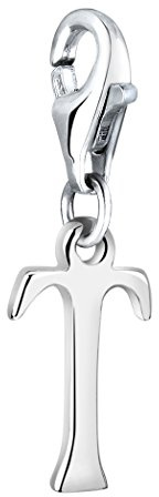Nenalina Buchstabe T Karabiner Charm Anhänger Bettelarmband 925 Silber | Damen-Charm-Anhänger für alle gängigen Charmträger Charm-Club Clasp-Charms 925er Sterling-Silber