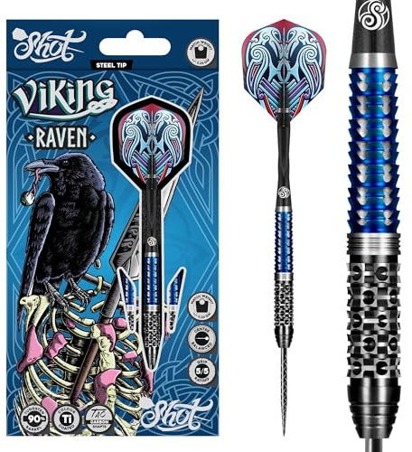 Shot! Viking Raven 90% Wolfram Pro Steeldarts Set - Professionell in Neuseeland Hergestellt - Designed für Frauen & Männer - Metallspitze Bar Darts für Erwachsene