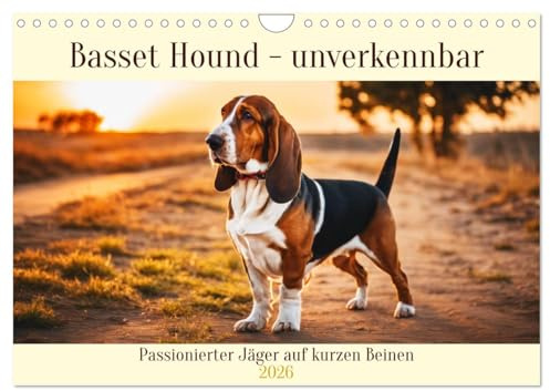 Basset Hound - unverkennbar (Wandkalender 2026 DIN A4 quer), CALVENDO Monatskalender: Passionierter Jäger auf kurzen Beinen (CALVENDO Tiere)