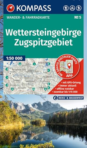 KOMPASS Wanderkarte 5 Wettersteingebirge, Zugspitzgebiet 1:50.000: Wander- und Fahrradkarte in einem - inklusive Offline-Verwendung in der KOMPASS-App. Wander-& Radwege. Skitouren. Langlaufen. Reiten.