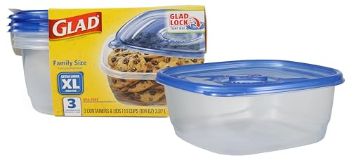 GladWare Family Size Food Storage Containers, XL | Large Square Food Storage, Containers Hold up to 104 Ounces of Food, Large Set 3 Count Food Containers | Tupperware, Plastic Food Container